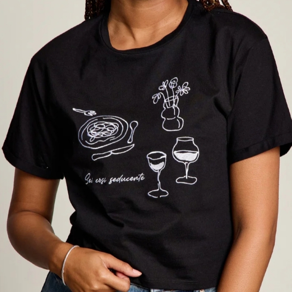Organic Generation Italian Picnic Boxy Crop Tee Black‎ Size M